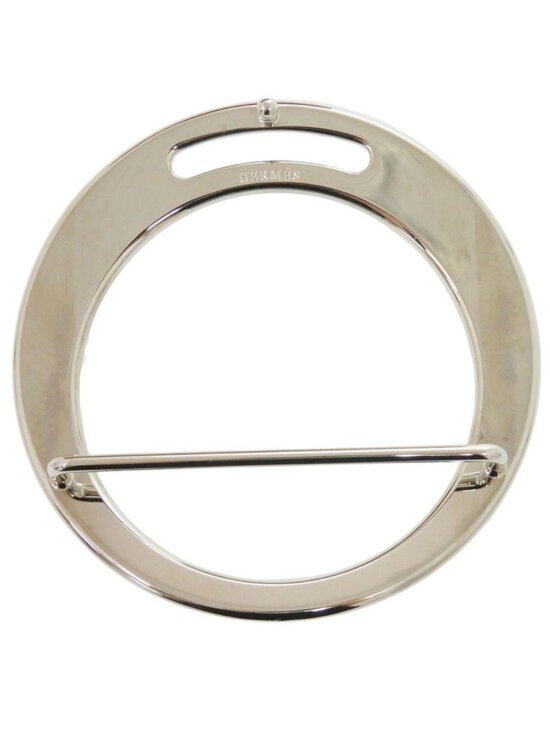 Hermes Round Buckle Leather Brown Silver Belt